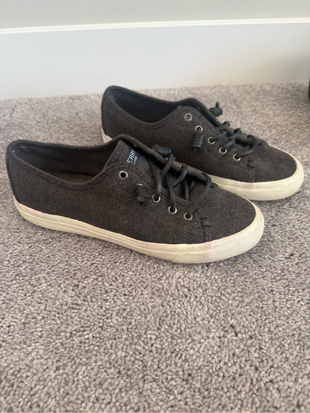 Sperry Charcoal Black Wool Low-Top Sneakers with Cream Sole